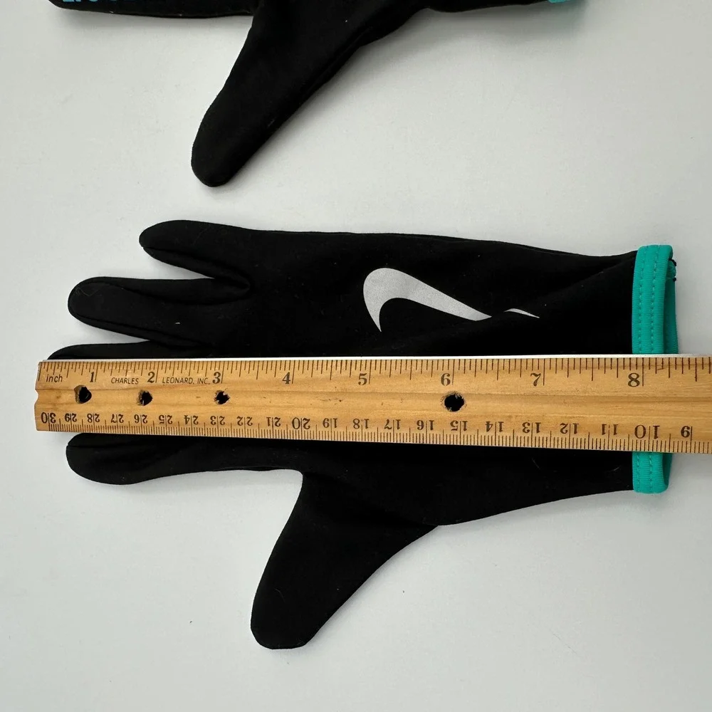 Nike Running Gloves Sz Small Black Teal Just Do It Reflective Fleece Lined Light